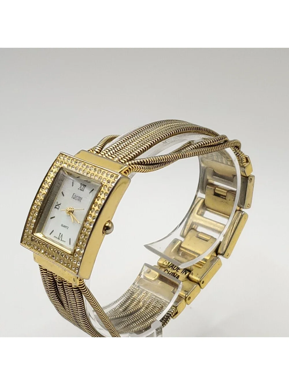 Kristine Rhinestone Bezel Square 24mm Womens Watch Gold Tone New Battery